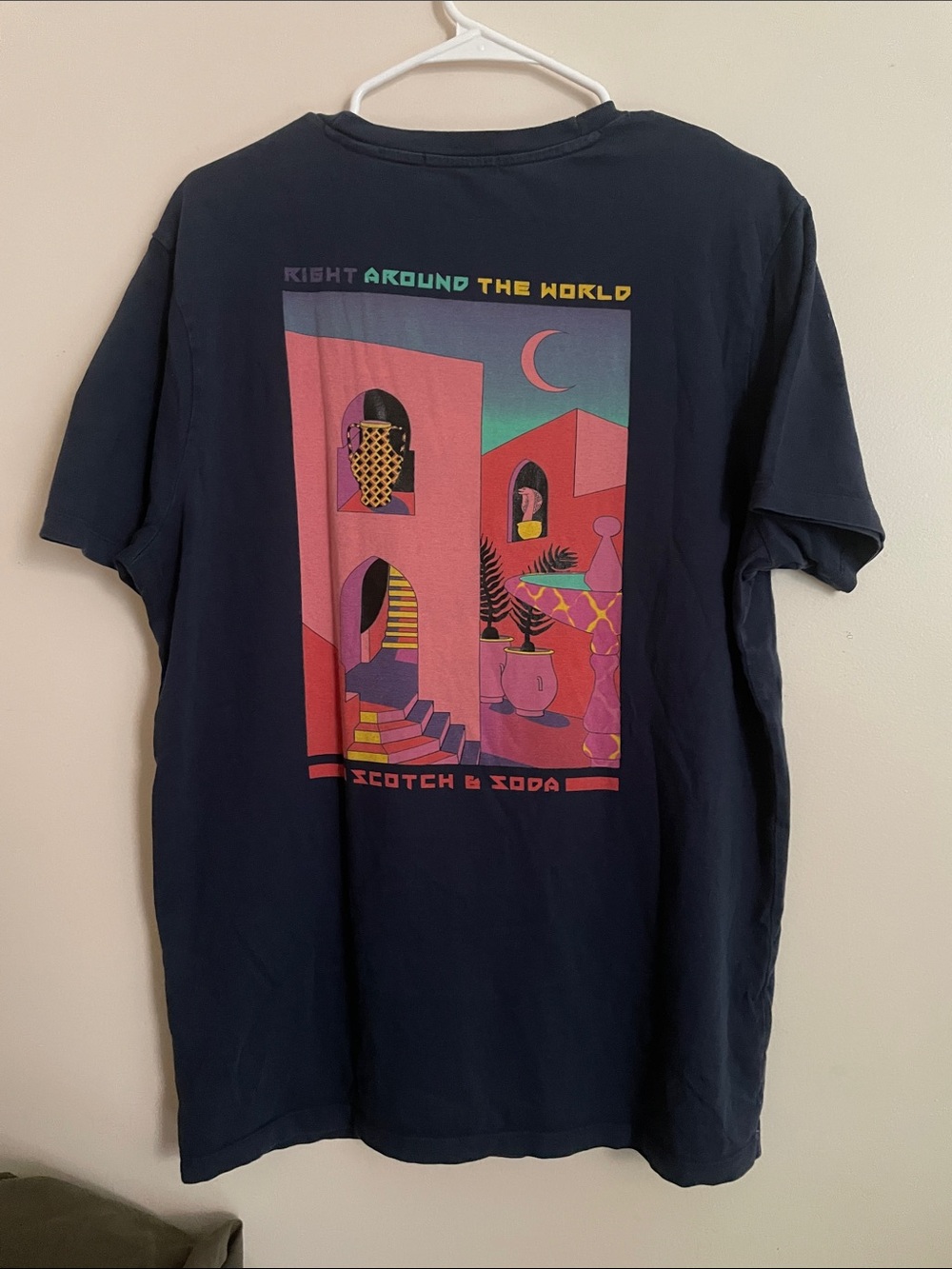 Scotch & Soda Navy Tee with Pink & Teal Graphic